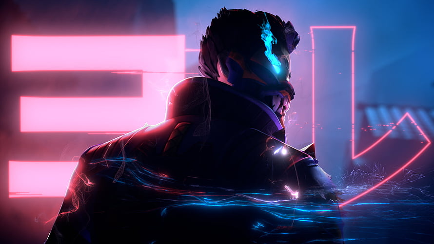 Yoru Valorant Cyberpunk Character Art with Neon Glow and Digital Distortion HD wallpaper
