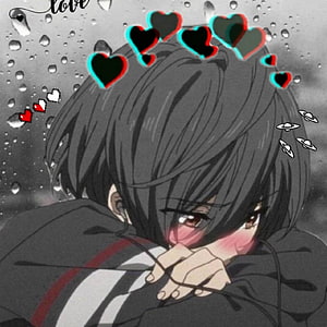 Emotional Anime Girl Crying With Blushing Face and Pixel Hearts HD phone wallpaper