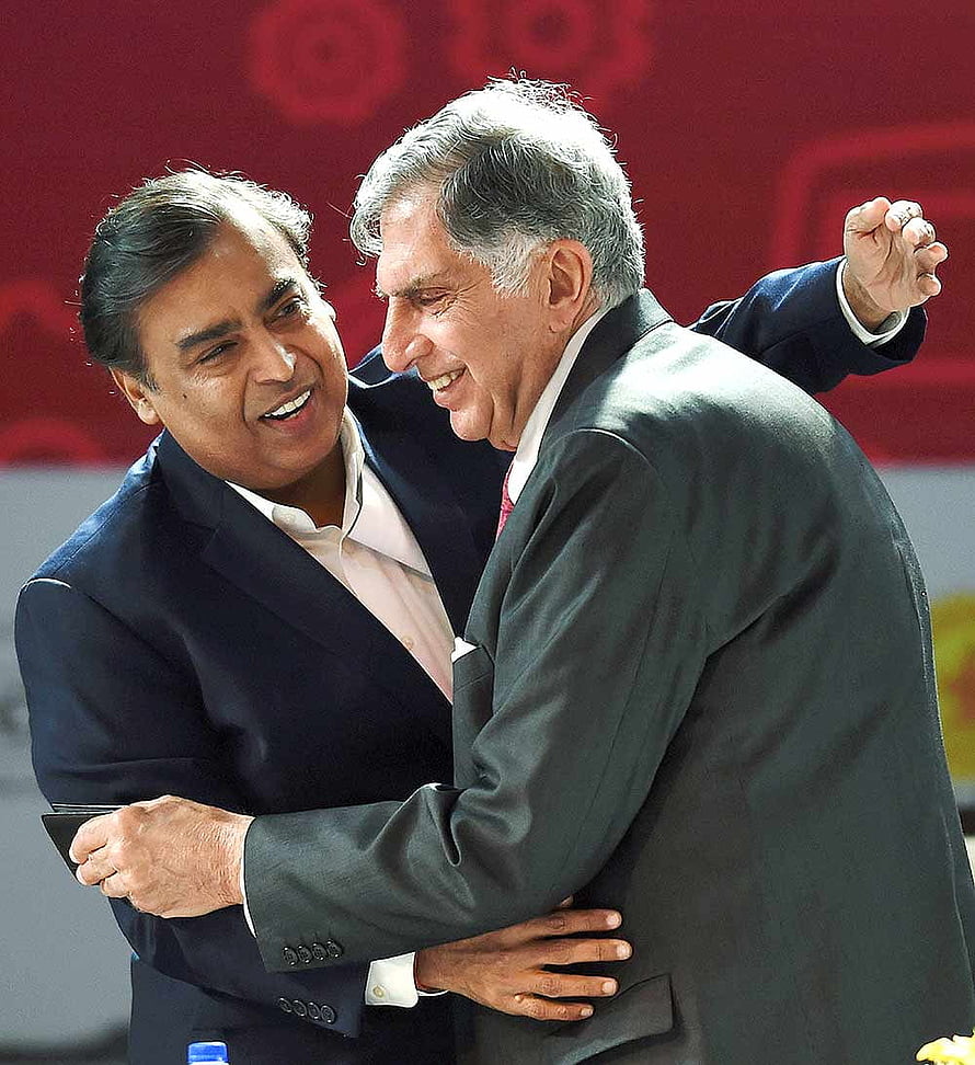 Ratan Tata and Mukesh Ambani Share a Warm Embrace at a Public Event HD phone wallpaper