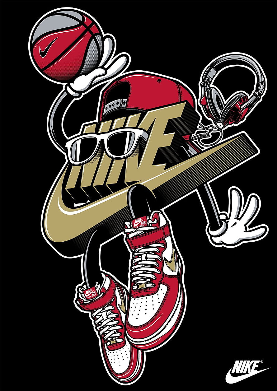 Nike Swoosh Character Dribbling Basketball With Air Jordan Sneakers And Headphones HD phone wallpaper