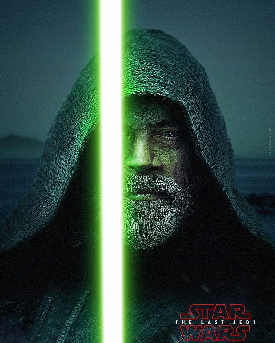 Luke Skywalker holding green lightsaber in hooded robe from Star Wars The Last Jedi HD phone wallpaper