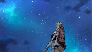 Your Lie in April Anime Scene of Two Characters Gazing at a Starry Night Sky HD wallpaper