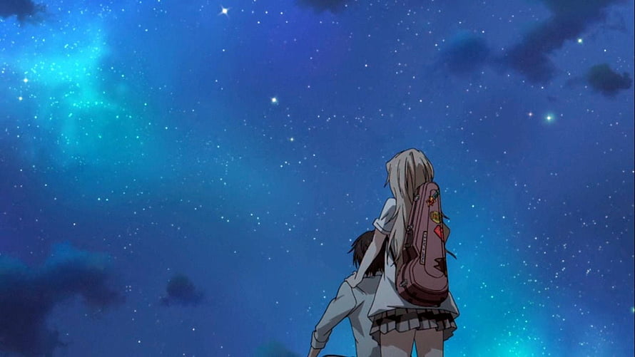 Your Lie in April Anime Scene of Two Characters Gazing at a Starry Night Sky HD wallpaper
