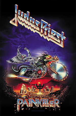 Judas Priest Painkiller Album Cover Artwork with Dragon and Winged Rider HD phone wallpaper