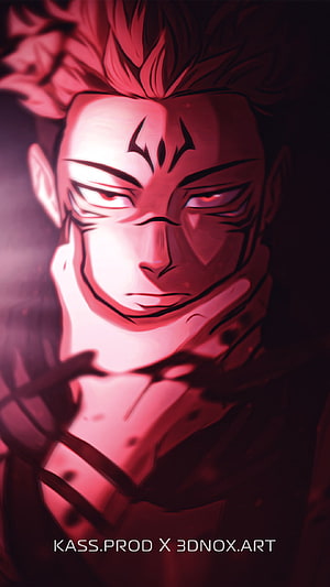 Sukuna Demon Slayer Anime Portrait with Intense Red Lighting and Dark Markings HD phone wallpaper