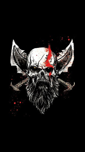 God of War Skull and Crossed Axes Dark Fantasy Illustration HD phone wallpaper