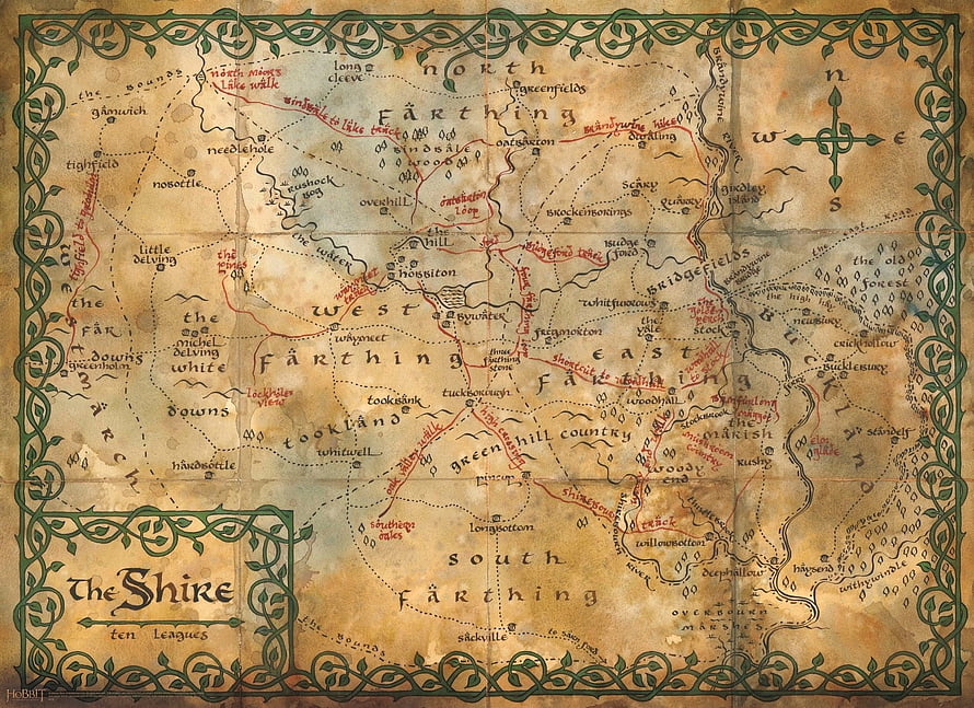 The Shire Map from The Lord of the Rings and The Hobbit Fantasy World HD wallpaper