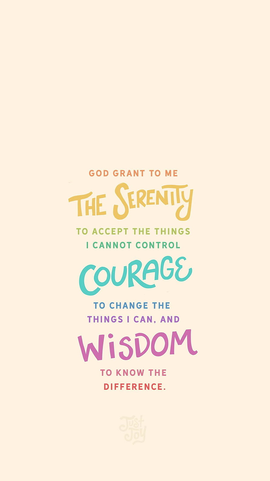 Serenity Prayer Lettering Design with Colorful Typography on Cream Background HD phone wallpaper