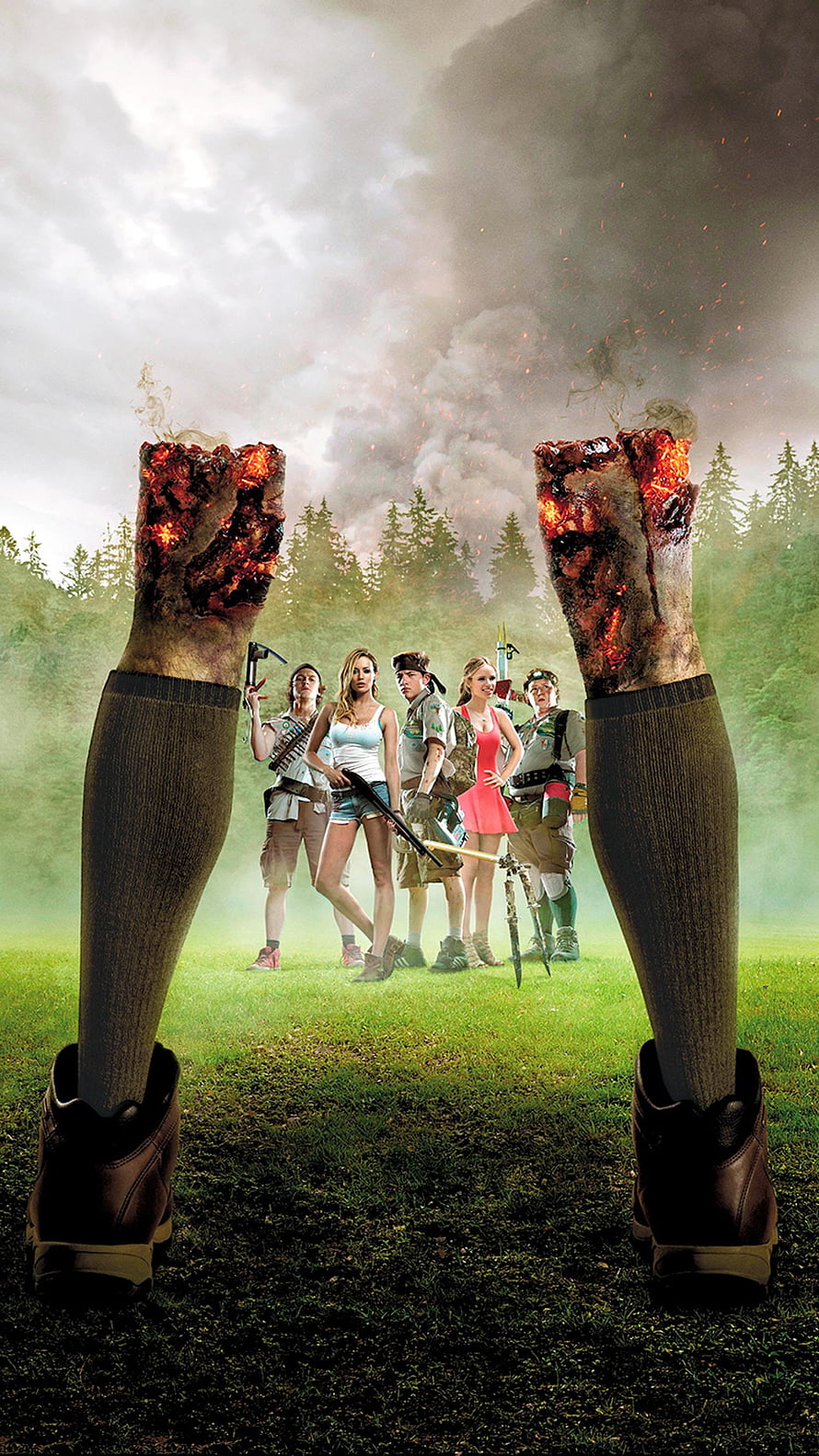 Scouts Guide to the Zombie Apocalypse Movie Poster with Burning Legs and Armed Group HD phone wallpaper