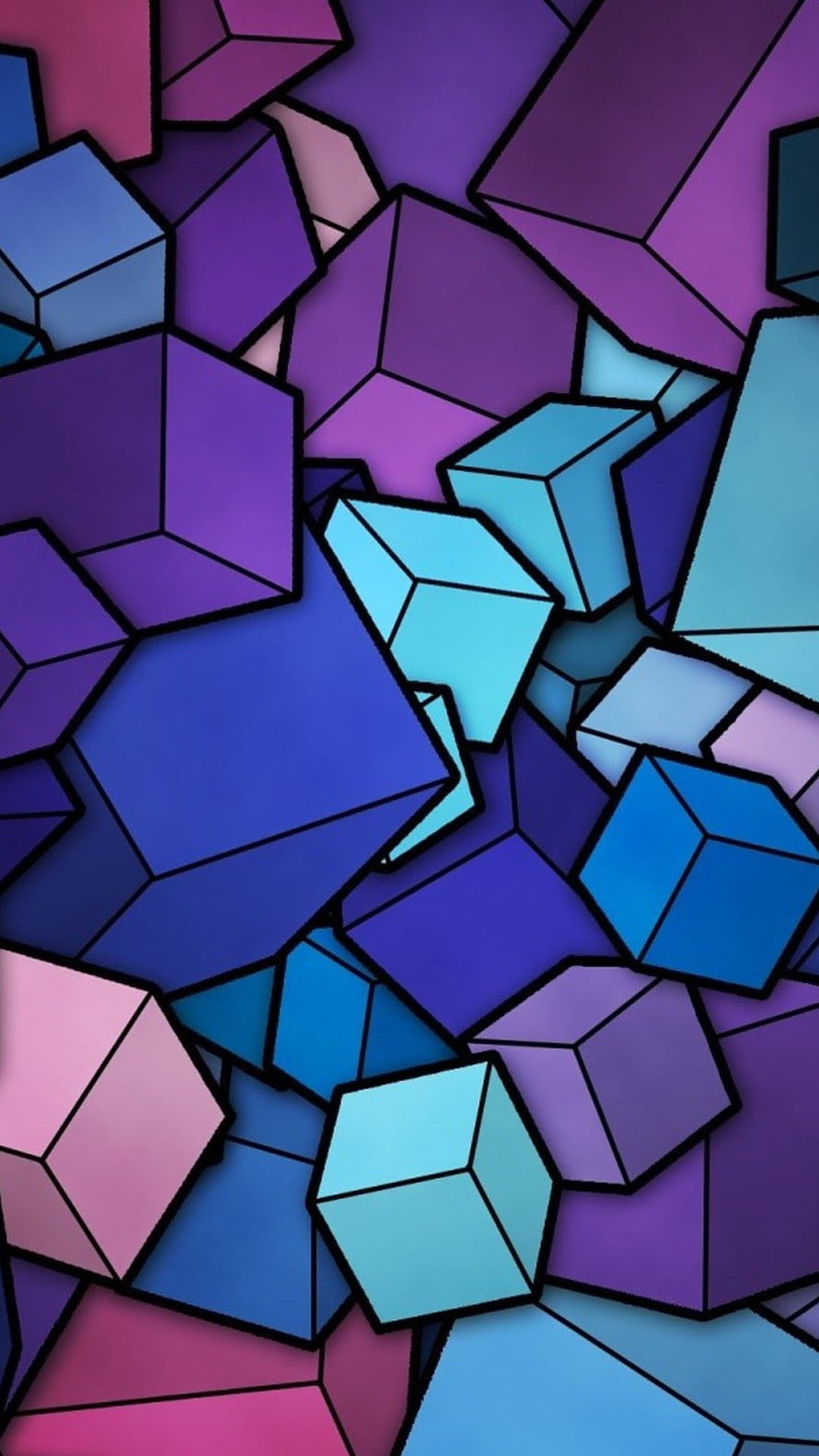 Vibrant Geometric Cube Mosaic in Purple and Blue Tones HD phone wallpaper