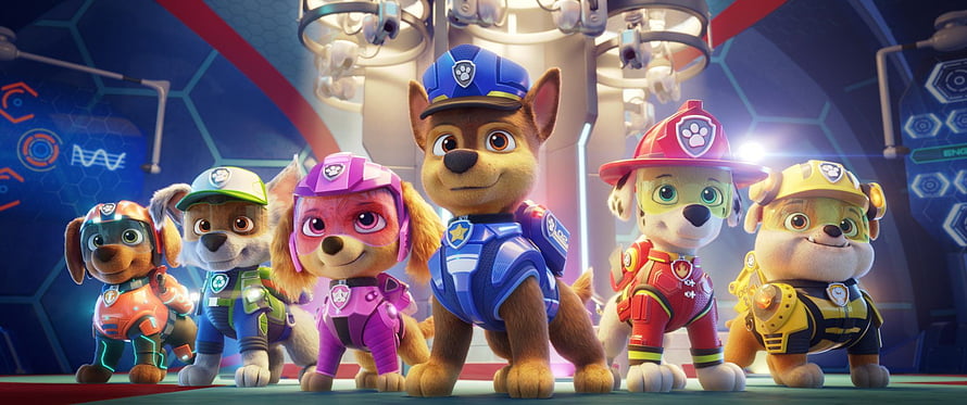 Paw Patrol Mighty Pups Team Lineup in High-Tech Command Center HD wallpaper