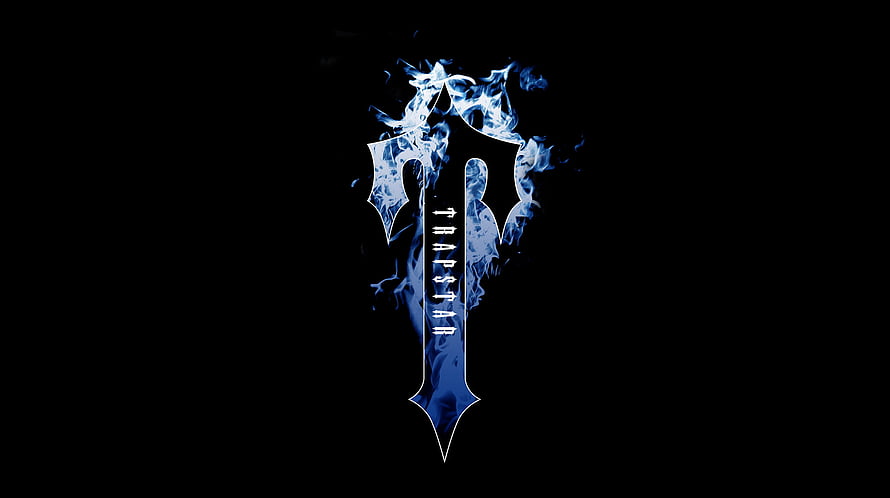 Trapstar Blue Flame Logo on Black Background HD wallpaper
