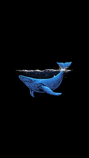 Minimalist Blue Whale Illustration on Black Background HD phone wallpaper