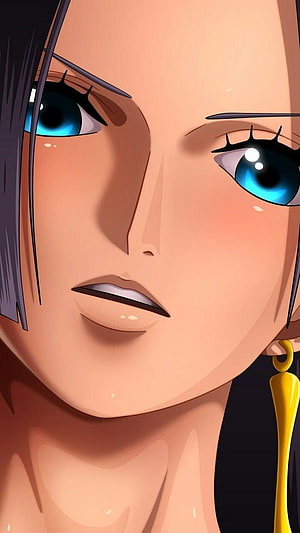 Boa Hancock Close-Up Portrait with Blue Eyes and Gold Earring from One Piece Anime HD phone wallpaper
