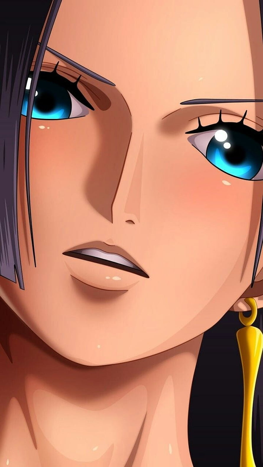 Boa Hancock Close-Up Portrait with Blue Eyes and Gold Earring from One Piece Anime HD phone wallpaper