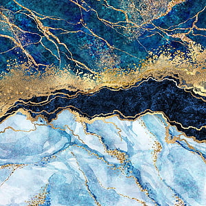 Abstract Blue and Gold Marble Texture with Layered Teal and White Veins HD phone wallpaper