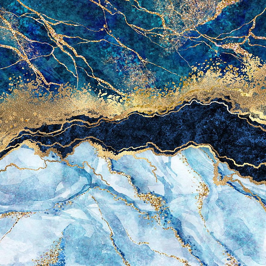 Abstract Blue and Gold Marble Texture with Layered Teal and White Veins HD phone wallpaper