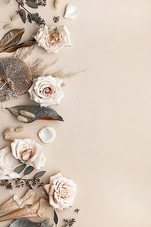 Elegant Dried Rose and Pampas Grass Floral Arrangement on Beige Background HD phone wallpaper