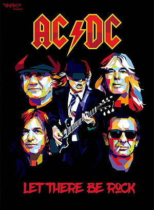 AC/DC Let There Be Rock Pop Art Band Poster with Vibrant Geometric Faces HD phone wallpaper