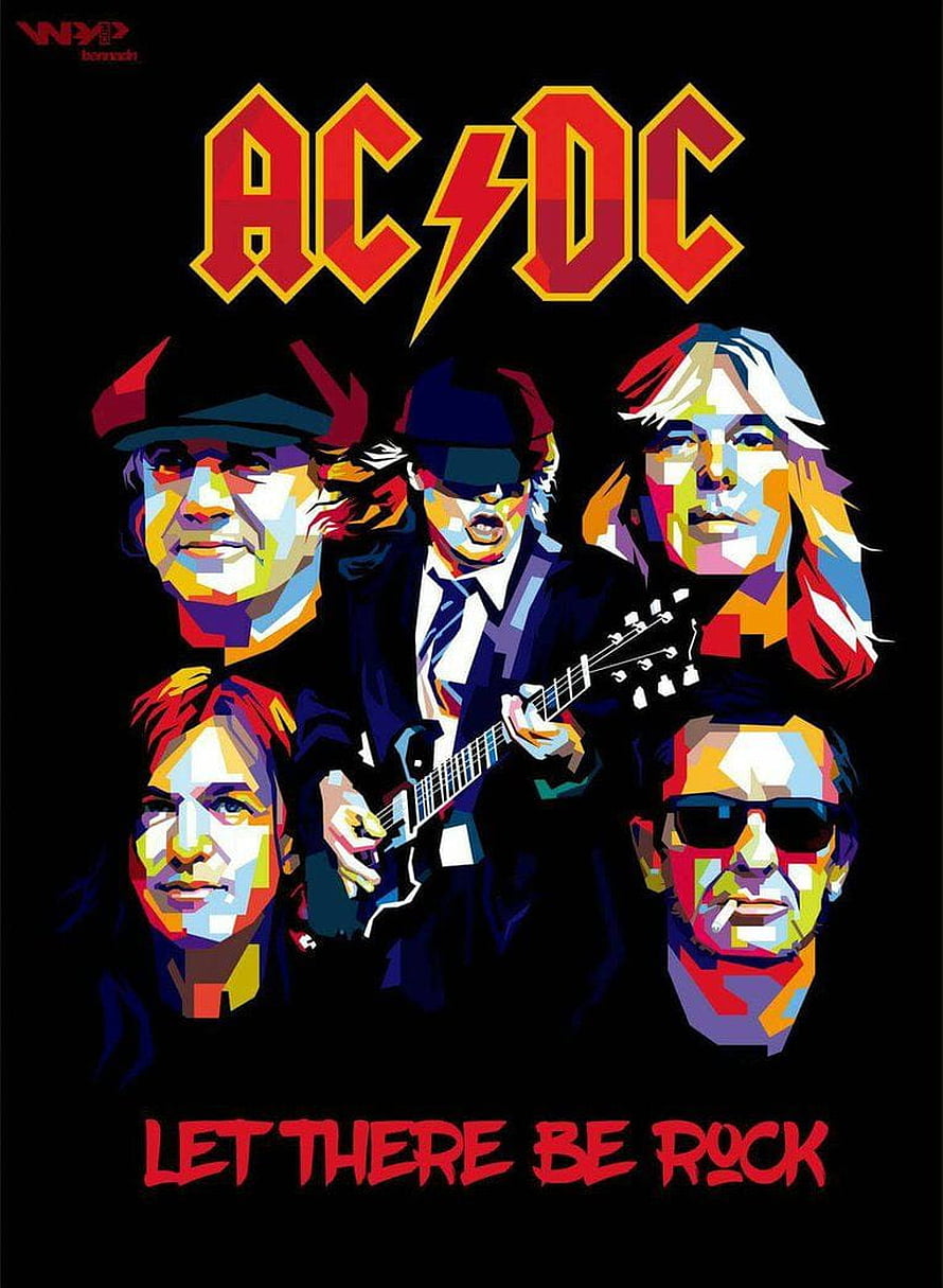 AC/DC Let There Be Rock Pop Art Band Poster with Vibrant Geometric Faces HD phone wallpaper