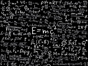 Handwritten Physics and Quantum Mechanics Equations on Black Chalkboard Background HD wallpaper