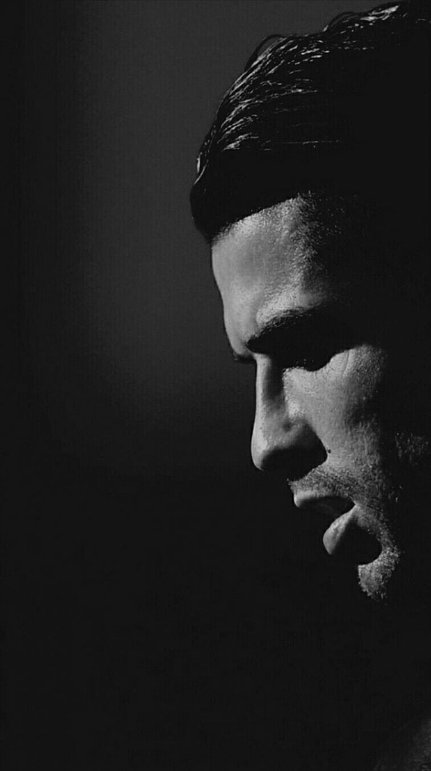 Cristiano Ronaldo Black and White Profile Portrait with Dramatic Side Lighting HD phone wallpaper