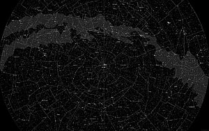 Full Sky Star Chart with Constellation Boundaries and Celestial Grid on Black Background HD wallpaper