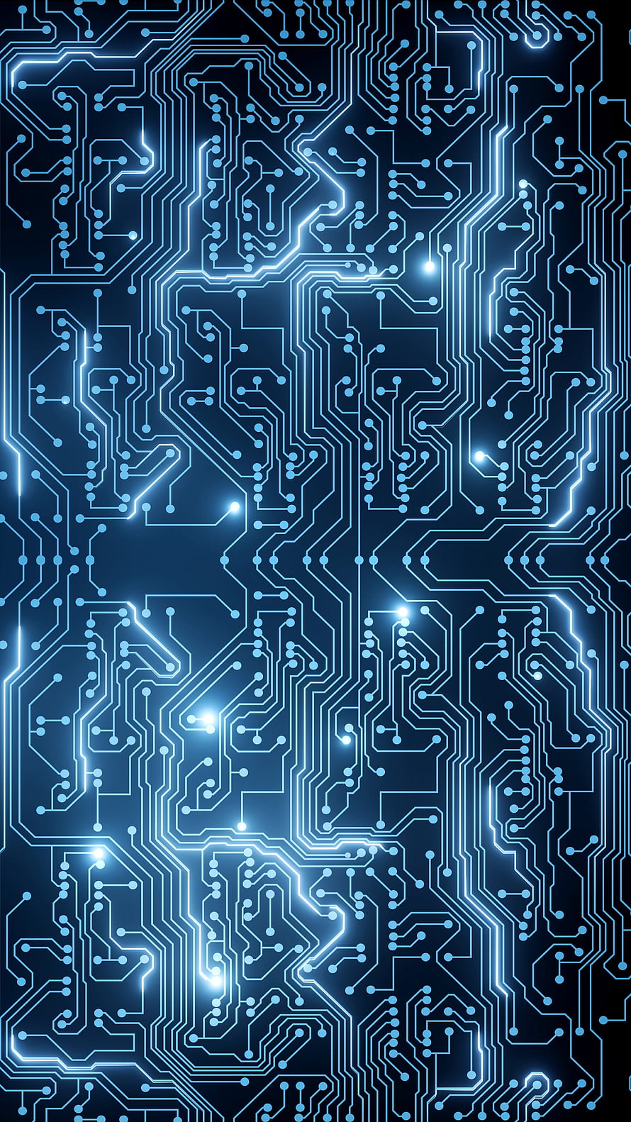 Glowing Blue Circuit Board Pattern with Luminous Traces and Nodes on a Dark Background HD phone wallpaper