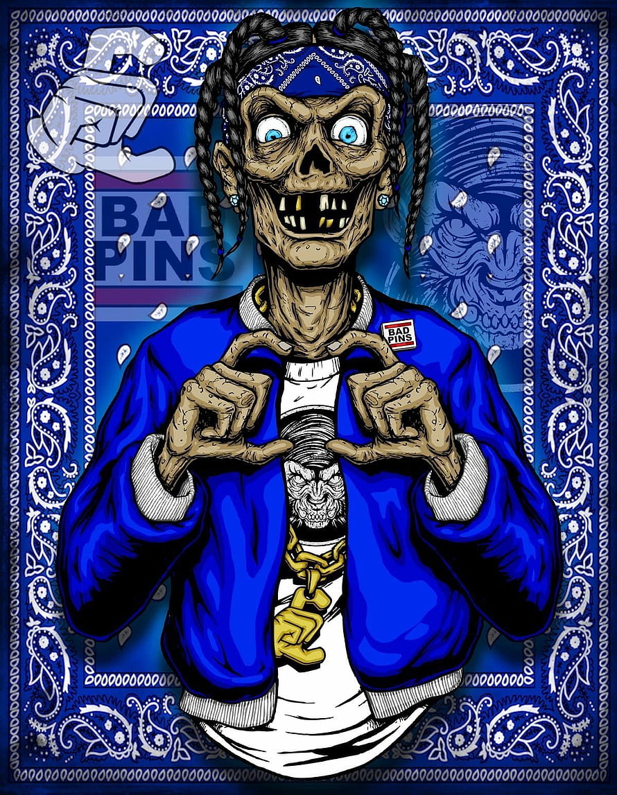 Stylized Zombie Gangster in Blue Bandana and Jacket Making Heart Gesture HD phone wallpaper