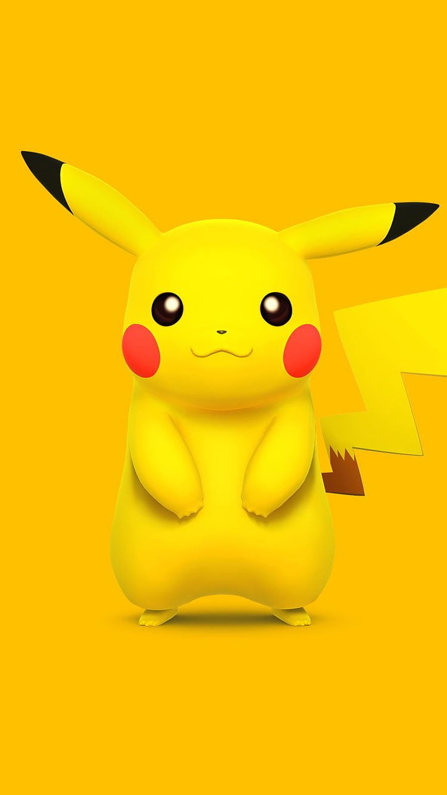Cute Pikachu Standing on Yellow Background with Lightning Bolt HD phone wallpaper