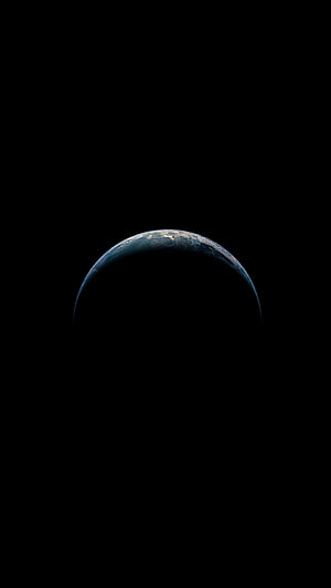 Earthrise from Space: Minimalist Dark Wallpaper with City Lights on the Horizon HD phone wallpaper