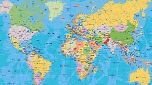 Detailed Political World Map with Country Borders and Ocean Labels HD wallpaper