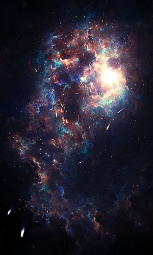 Vibrant Cosmic Nebula with Radiant Starburst and Deep Space Dust Clouds HD phone wallpaper