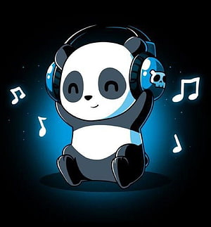 Cute Chibi Panda Wearing Blue Headphones With Floating Music Notes HD phone wallpaper