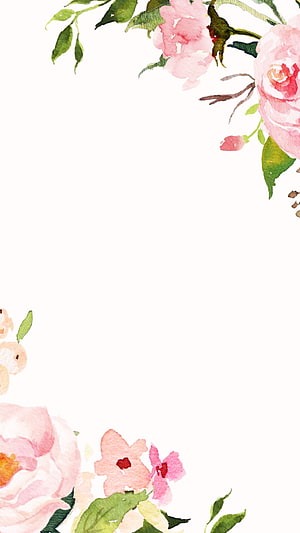 Delicate Watercolor Floral Frame with Pink Roses and Green Leaves on White Background HD phone wallpaper