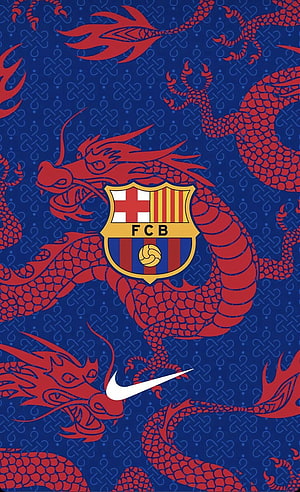 FC Barcelona Lunar New Year Nike Kit Design With Red Dragon Pattern HD phone wallpaper
