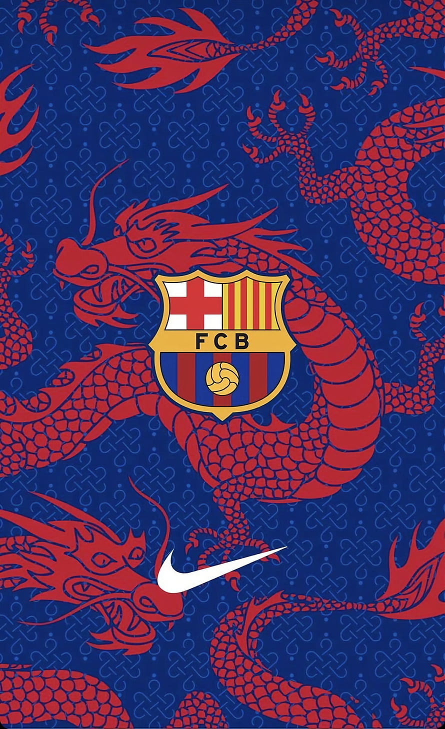FC Barcelona Lunar New Year Nike Kit Design With Red Dragon Pattern HD phone wallpaper