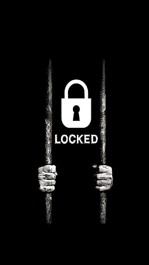 Dark Prison Bars Lock Screen with Hands and Padlock Icon HD phone wallpaper