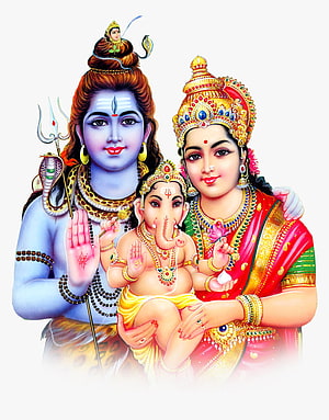 Shiva Parvati and Ganesha Family Portrait in Traditional Indian Art Style HD phone wallpaper