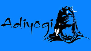 Adiyogi Shiva silhouette with crescent moon and snake on blue background HD wallpaper