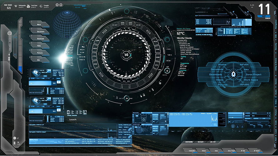 Futuristic Sci-Fi HUD Interface with Space Planet and Blue Digital Dashboard HD wallpaper