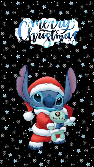 Stitch in Santa Suit Holding Angel for Merry Christmas Wallpaper HD phone wallpaper