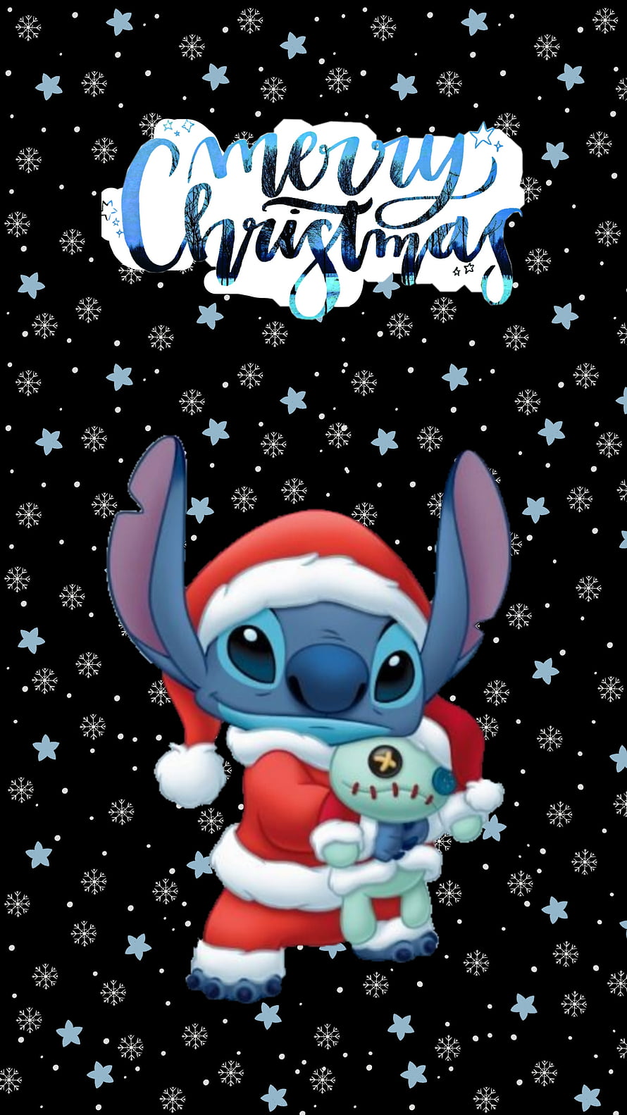 Stitch in Santa Suit Holding Angel for Merry Christmas Wallpaper HD phone wallpaper