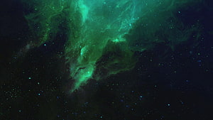 Vibrant Green Nebula Clouds and Star Fields in Deep Space HD wallpaper