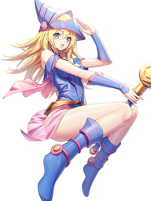 Dark Magician Girl from Yu-Gi-Oh! Duel Monsters in Blue and Pink Wizard Attire HD phone wallpaper