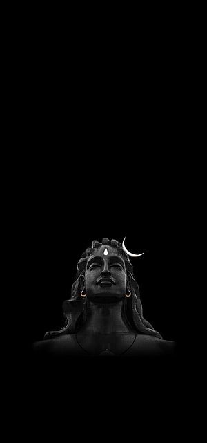 Adiyogi Shiva Statue With Crescent Moon And Third Eye In Dark Minimalist Style HD phone wallpaper