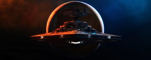 Star Wars Imperial Star Destroyer Silhouetted Against a Glowing Planet in Deep Space HD wallpaper