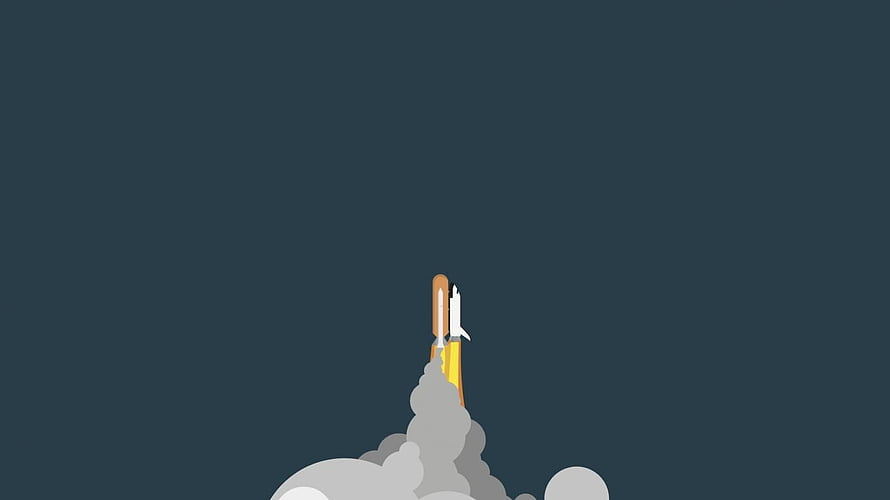 Minimalist Space Shuttle Launch Illustration with Smoke Trail Against Dark Sky HD wallpaper