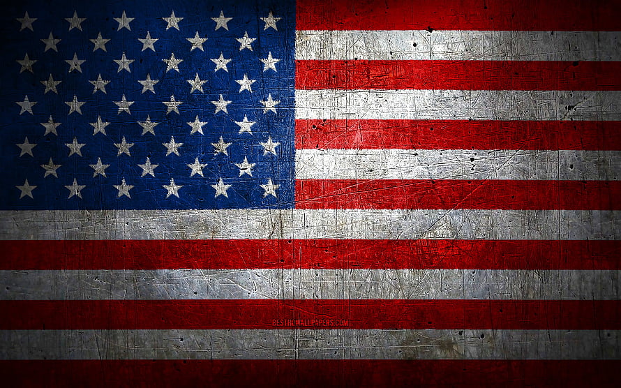 Grunge American Flag on Weathered Metal Surface with Scratched Texture HD wallpaper