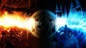 Naruto and Sasuke Rivalry with Tailed Beast Orbs and Chakra Energy Clash HD wallpaper